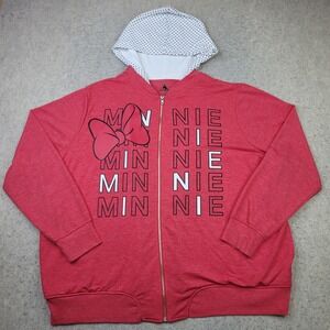 Disney Minnie Mouse Sweatshirt Women Jacket Zip UP Hoodie Red Small Polka Sz 2XL